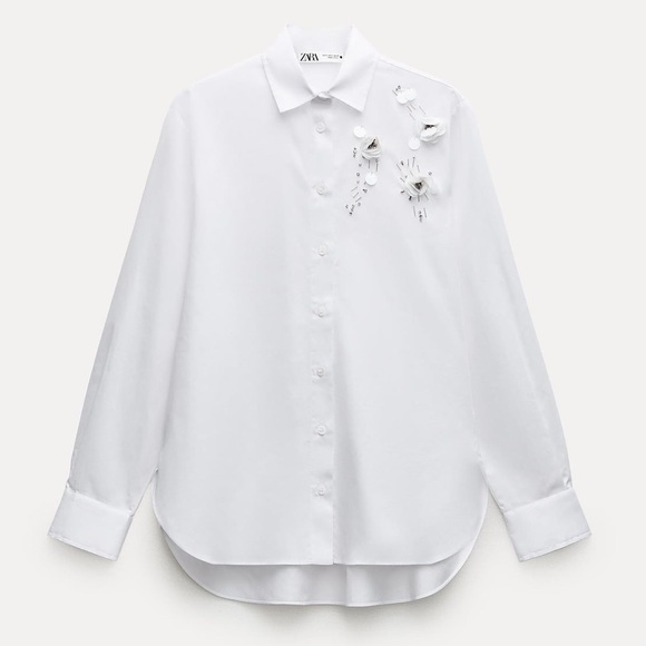 New ZARA Jewel Flower Shirt ZW Collection - Picture 5 of 8